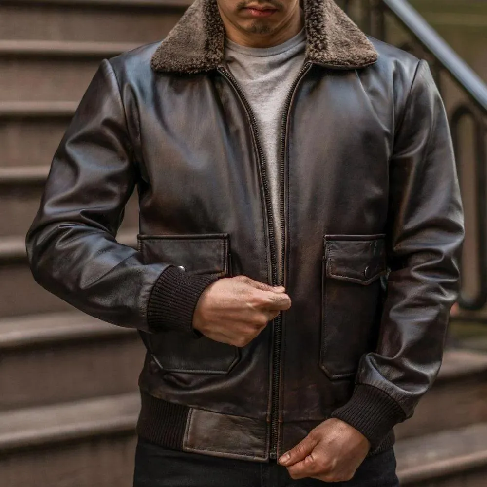 Men's Iconic Brown Leather G-1 Flight Bomber Jacket