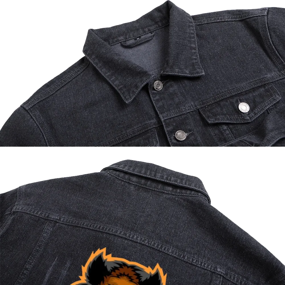 Mens Vintage Cartoon Prints WILD BOARS SPORT TEAM Denim Jacket