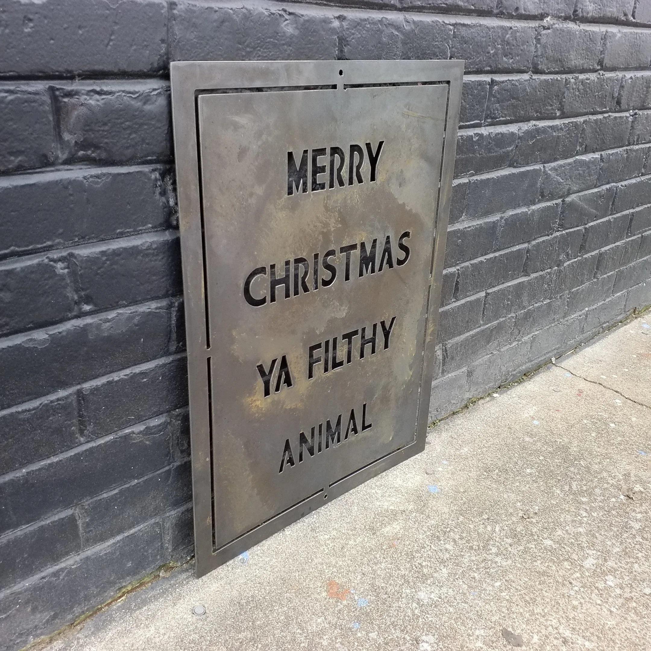 Merry Christmas Ya Filthy Animal - Holiday Movie Quote Sign, Metal Christmas Decoration