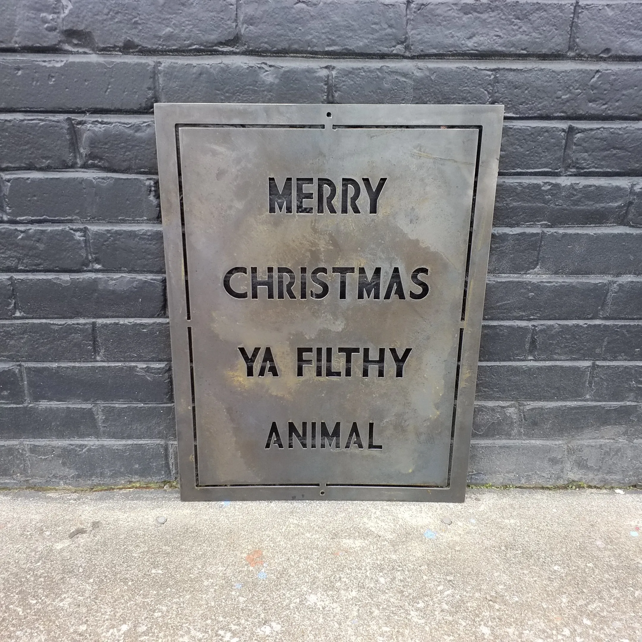 Merry Christmas Ya Filthy Animal - Holiday Movie Quote Sign, Metal Christmas Decoration