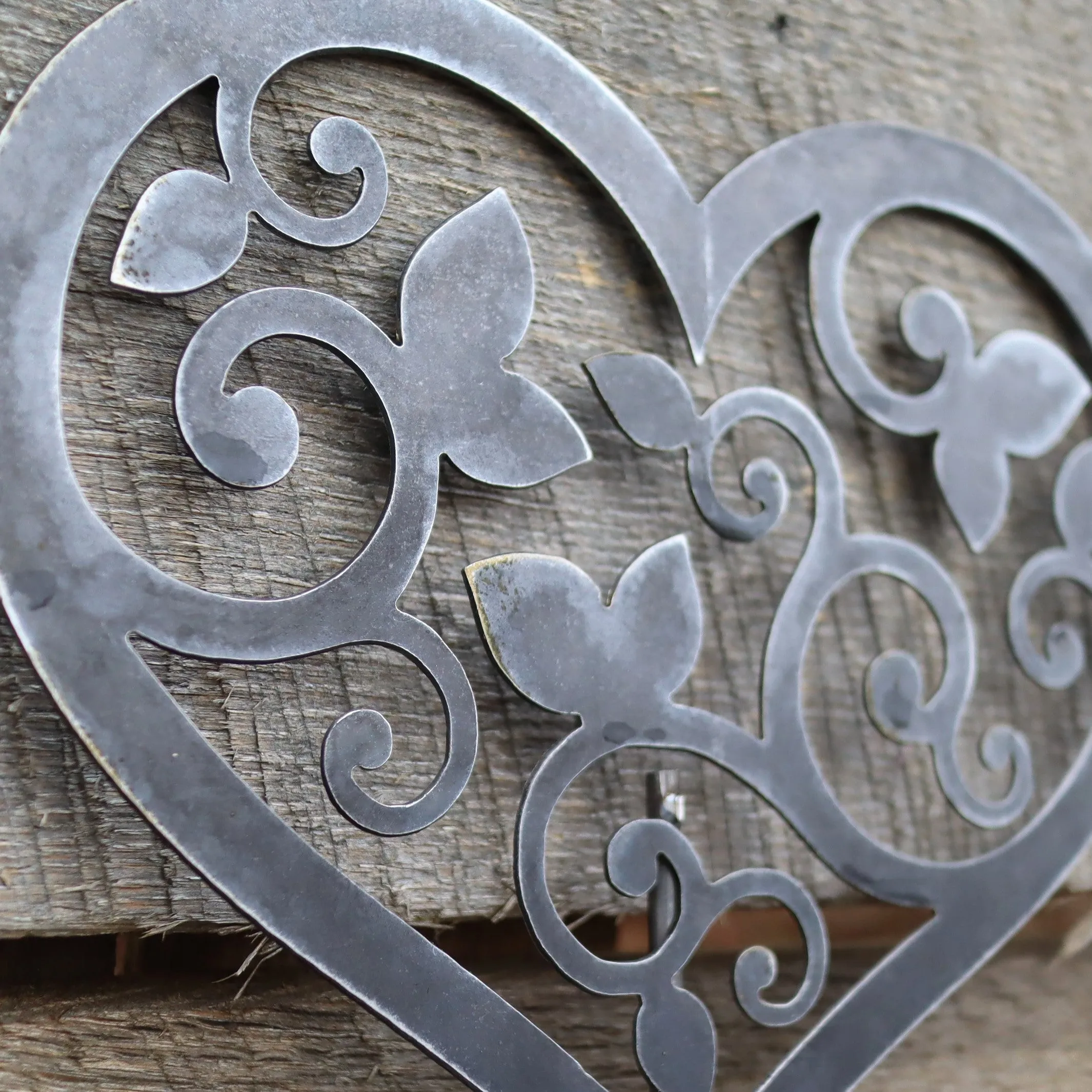 Metal Heart and Swirls Garden Stake - Steel Gardening Decor - Yard Art Marker