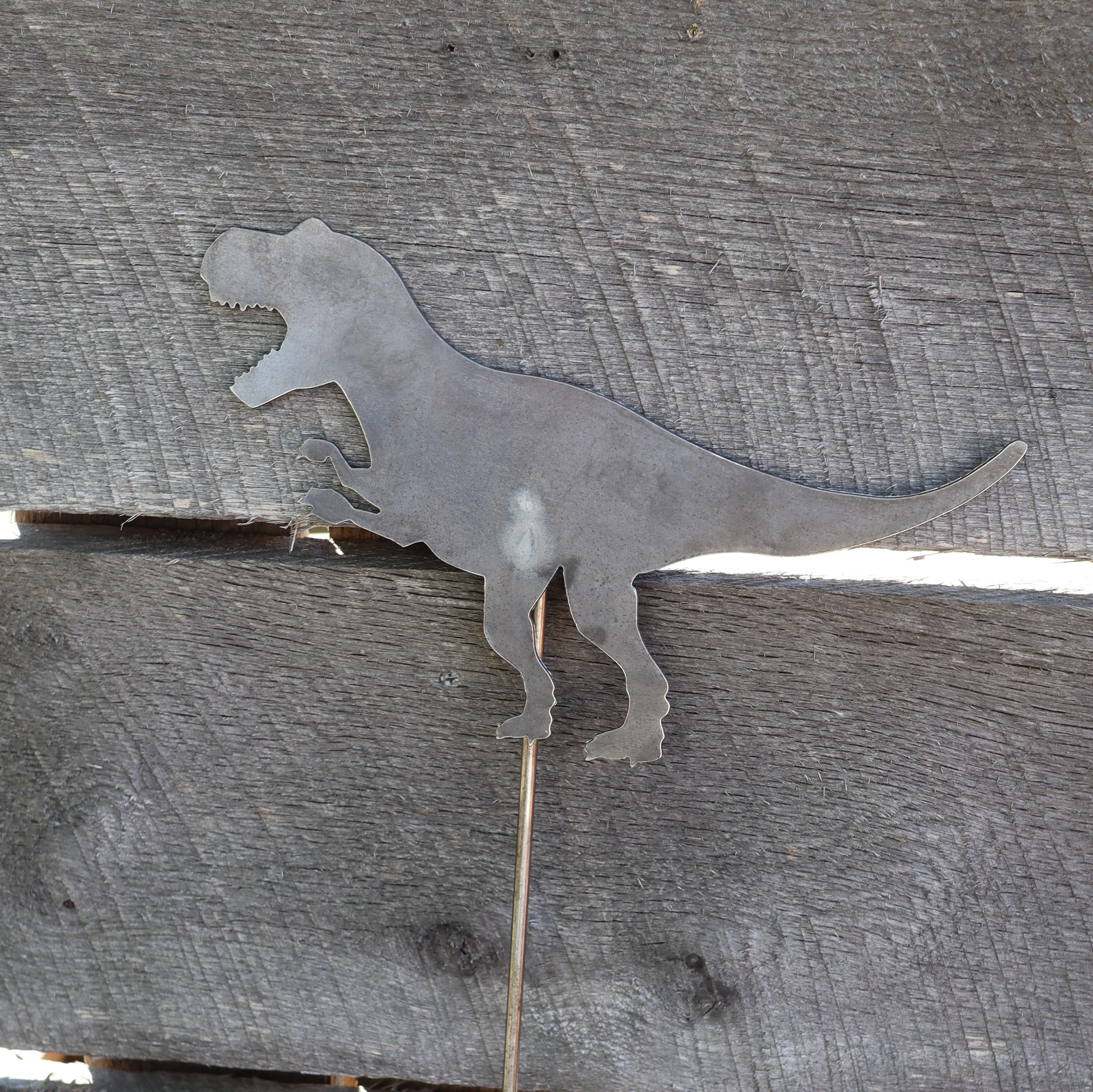 Metal T Rex Garden Stake - Dinosaur Yard Art - Metal Garden Decor