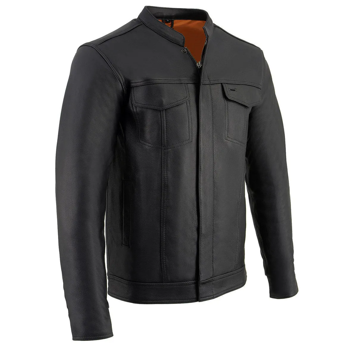 Milwaukee Leather MLM1610 Men's Club Style Black Casual Biker Leather Shirt with Dual Closure