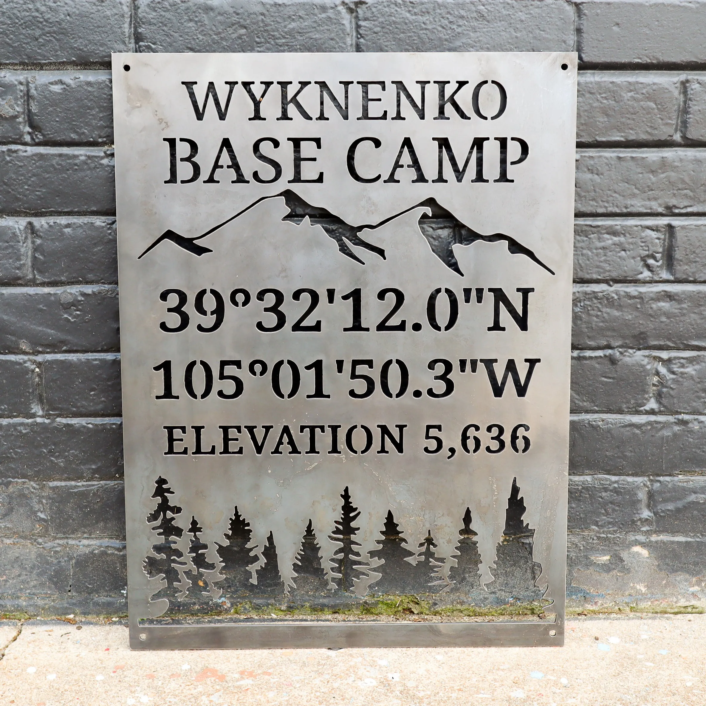 Personalized Base Camp Porch Sign - Custom Metal Mountain and Trees Rustic Interior Decor - Welcome Signs - Wall Art