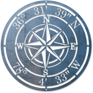 Personalized Compass Rose Metal Sign - Custom Coordinates, Nautical Address Wall Art, Rustic Interior Decor, Garage Signs