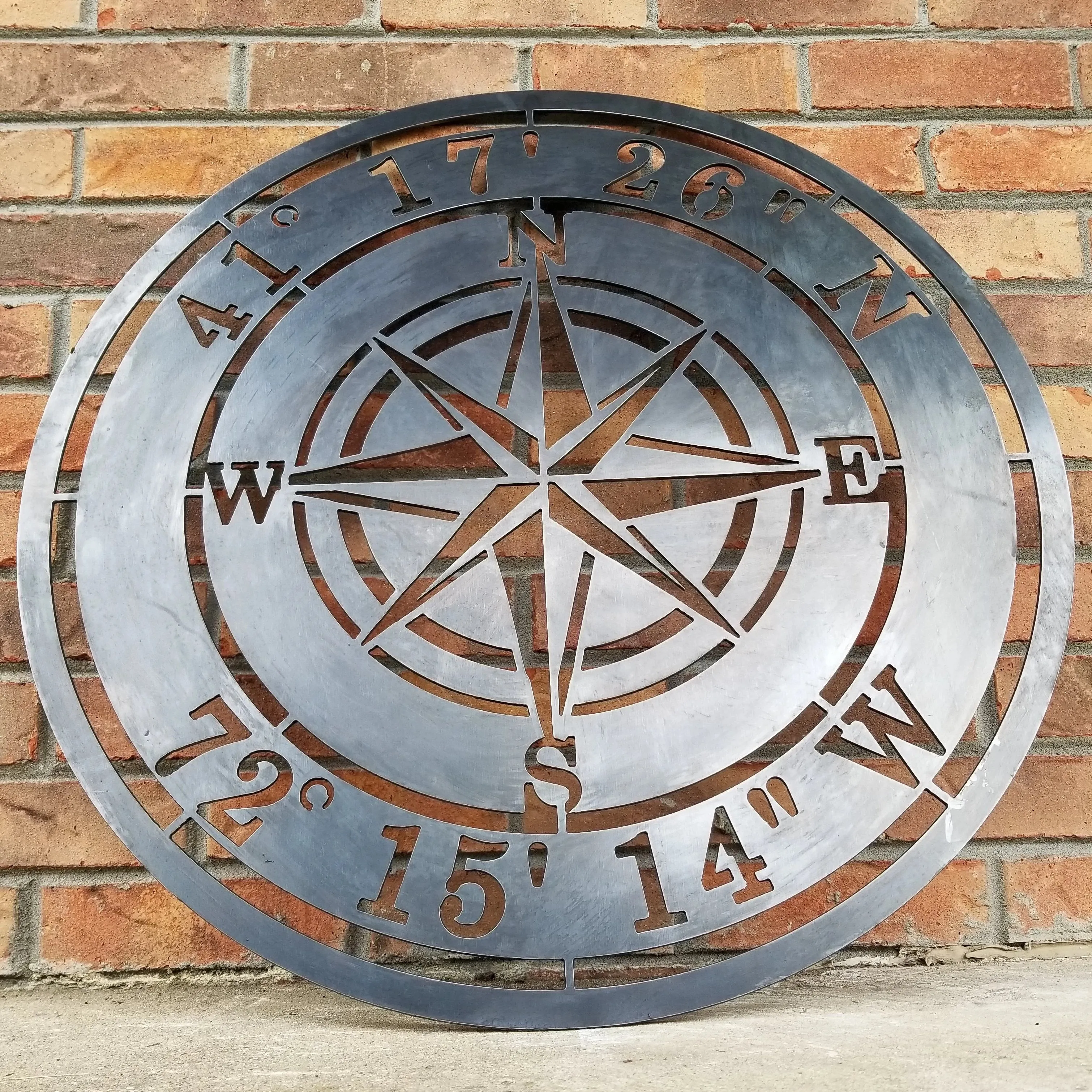 Personalized Compass Rose Metal Sign - Custom Coordinates, Nautical Address Wall Art, Rustic Interior Decor, Garage Signs