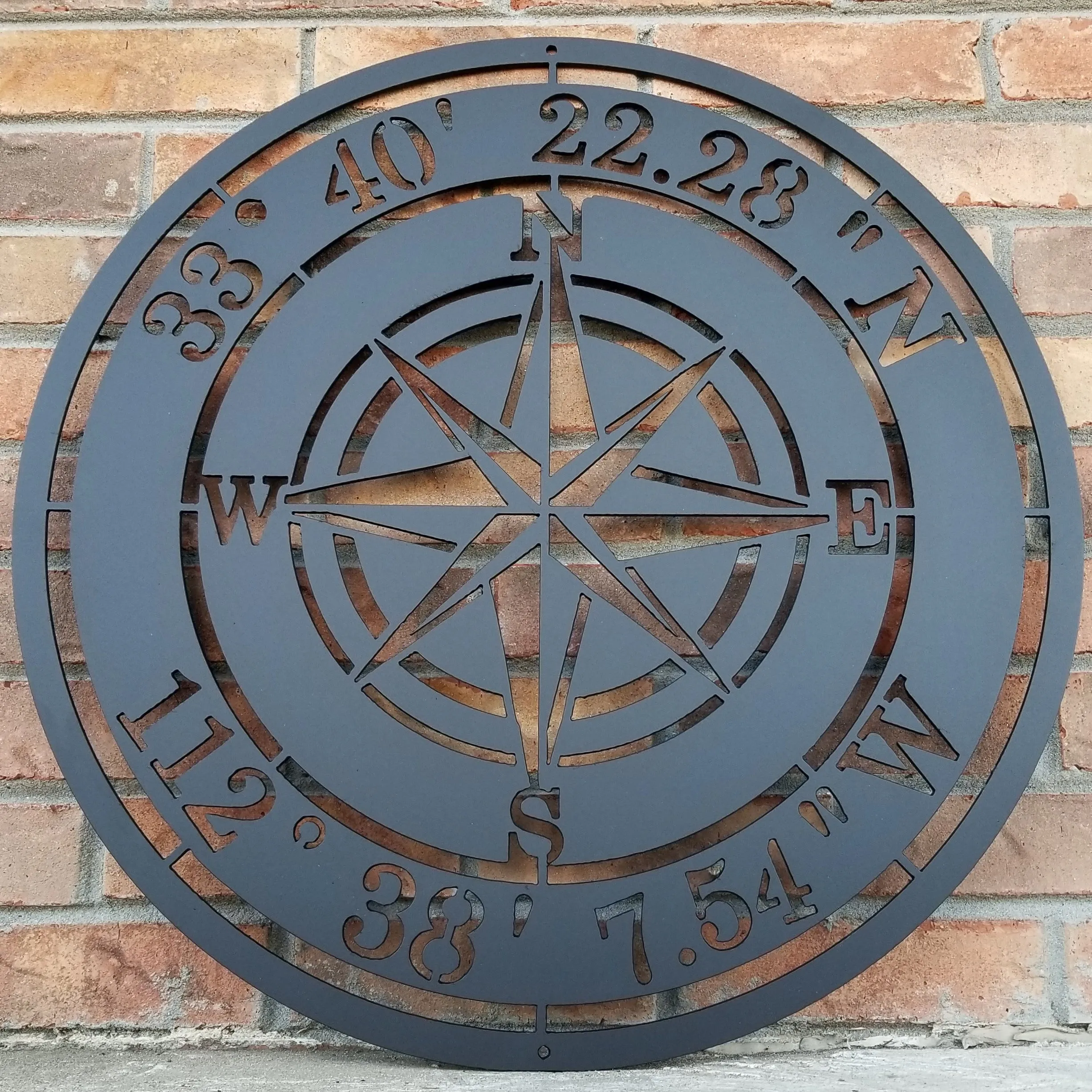 Personalized Compass Rose Metal Sign - Custom Coordinates, Nautical Address Wall Art, Rustic Interior Decor, Garage Signs