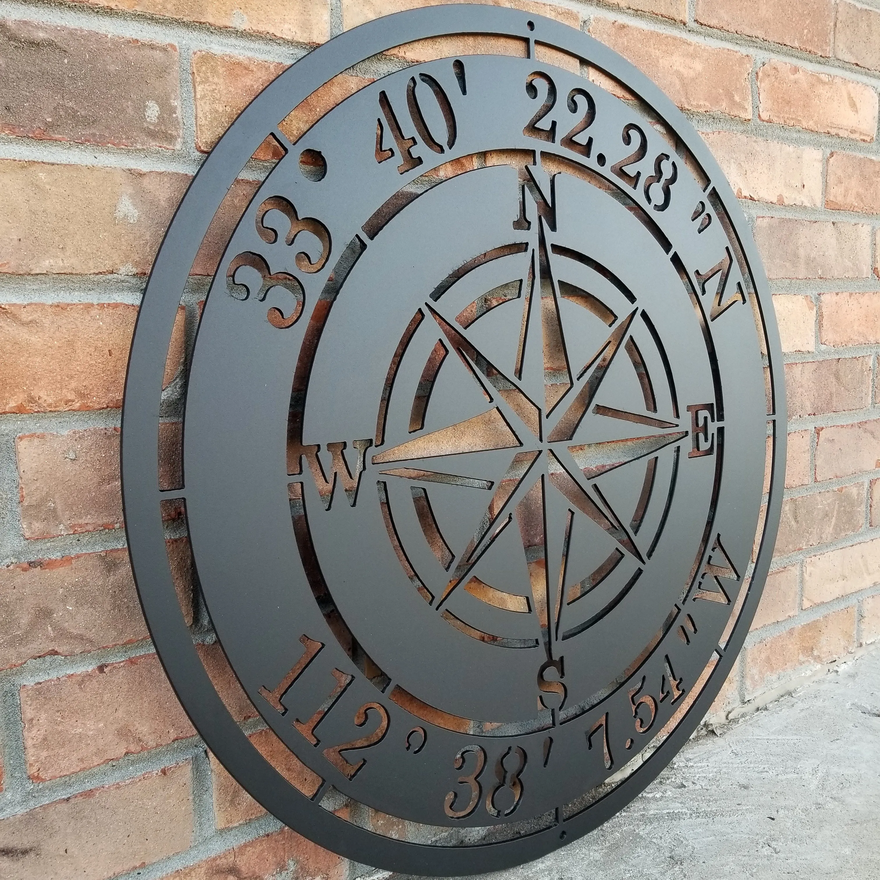 Personalized Compass Rose Metal Sign - Custom Coordinates, Nautical Address Wall Art, Rustic Interior Decor, Garage Signs