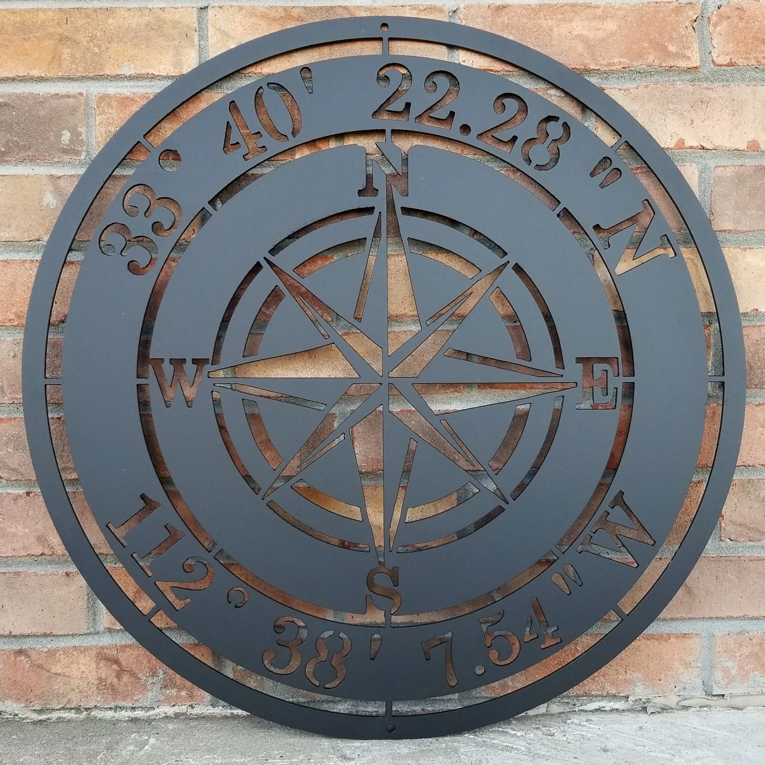 Personalized Compass Rose Metal Sign - Custom Coordinates, Nautical Address Wall Art, Rustic Interior Decor, Garage Signs