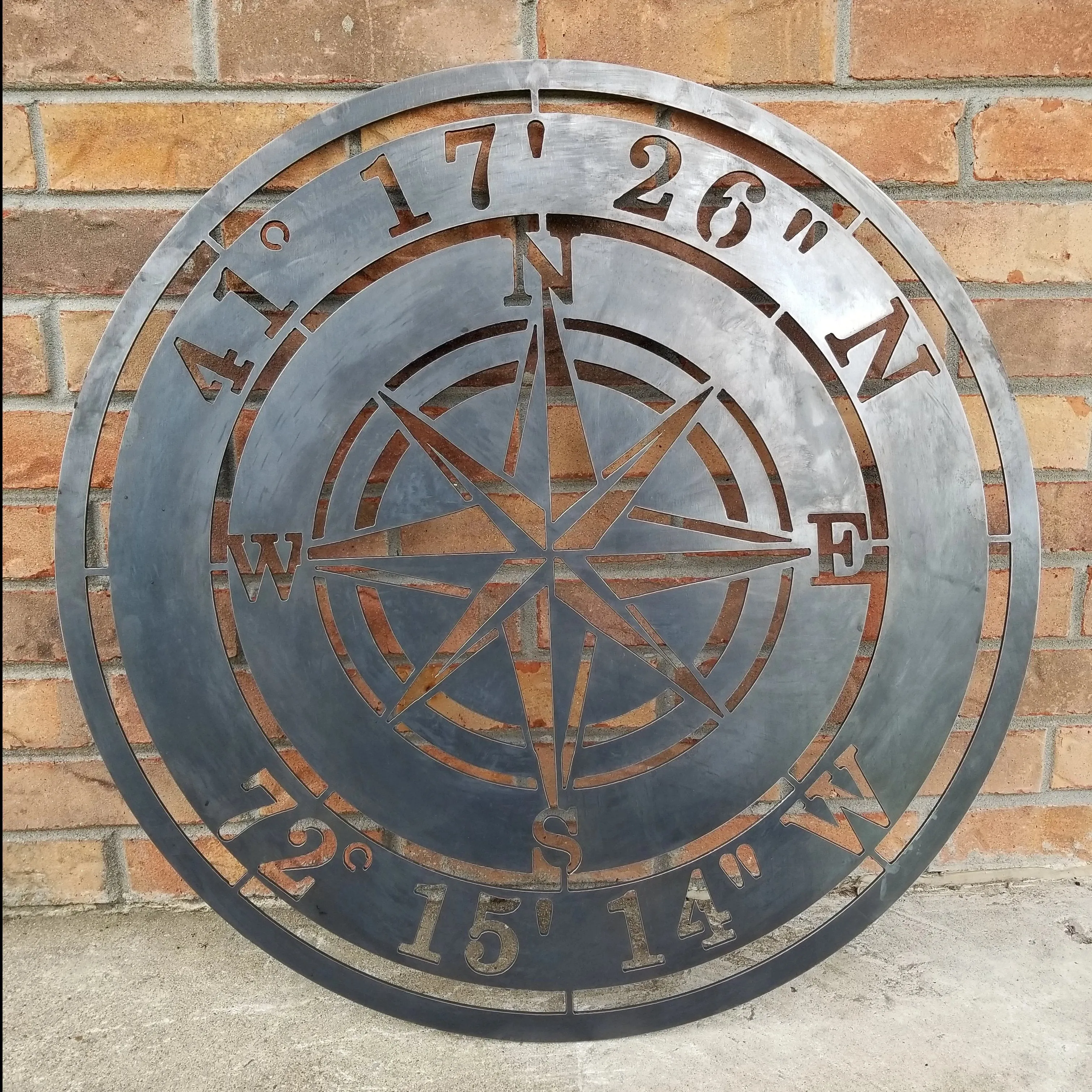 Personalized Compass Rose Metal Sign - Custom Coordinates, Nautical Address Wall Art, Rustic Interior Decor, Garage Signs