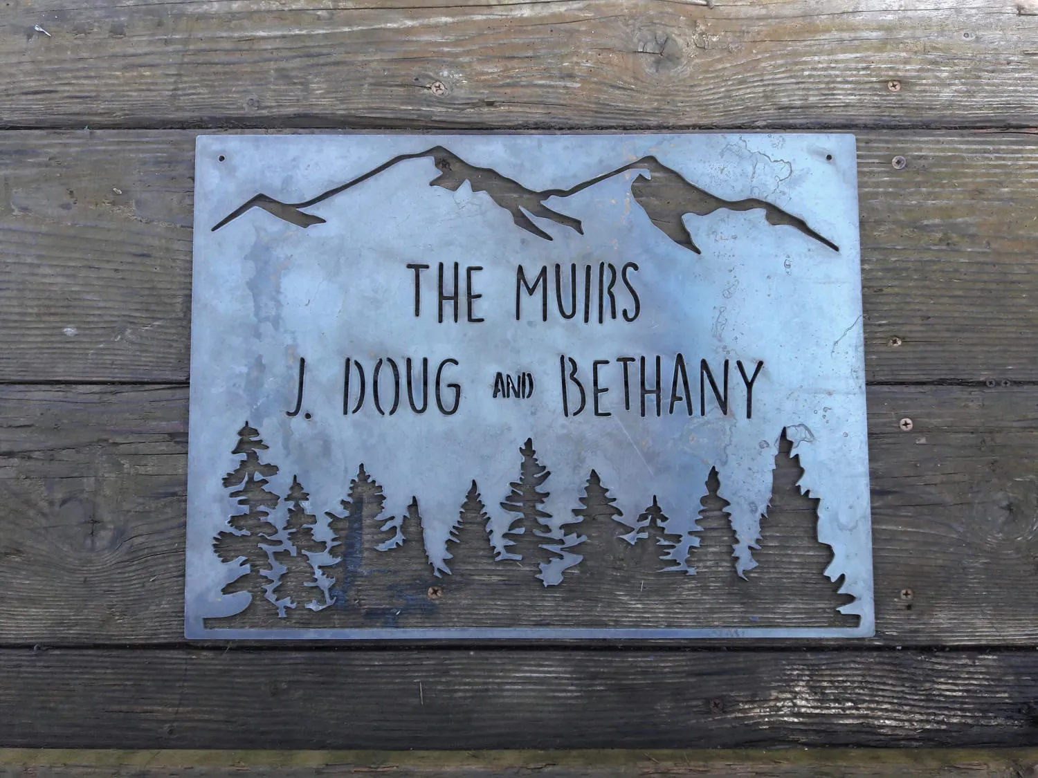 Personalized Metal Family Name Sign - Woods, Mountains, Trees, Forest Wall Art, Wedding Signs, Personalized Home Decor