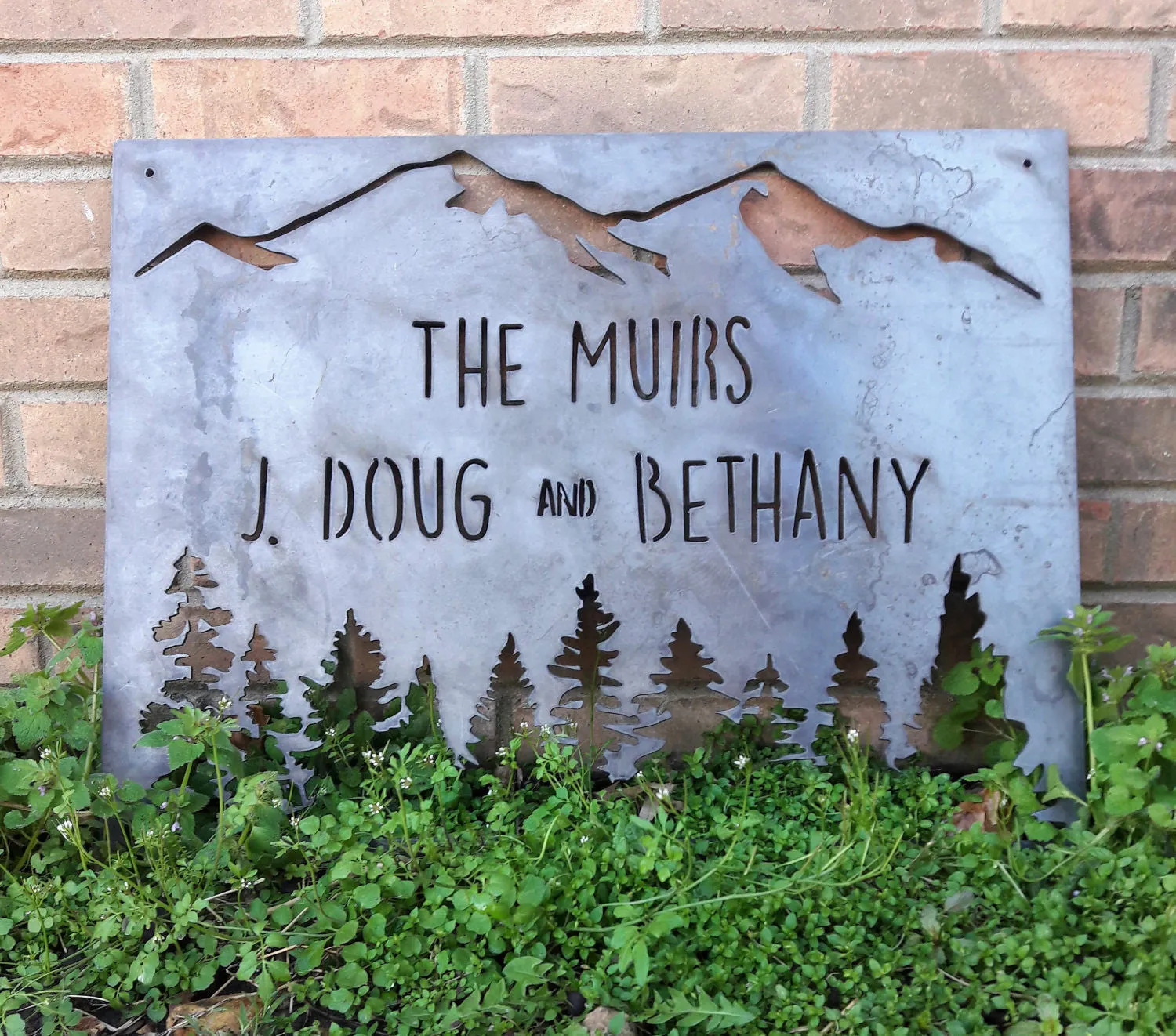 Personalized Metal Family Name Sign - Woods, Mountains, Trees, Forest Wall Art, Wedding Signs, Personalized Home Decor