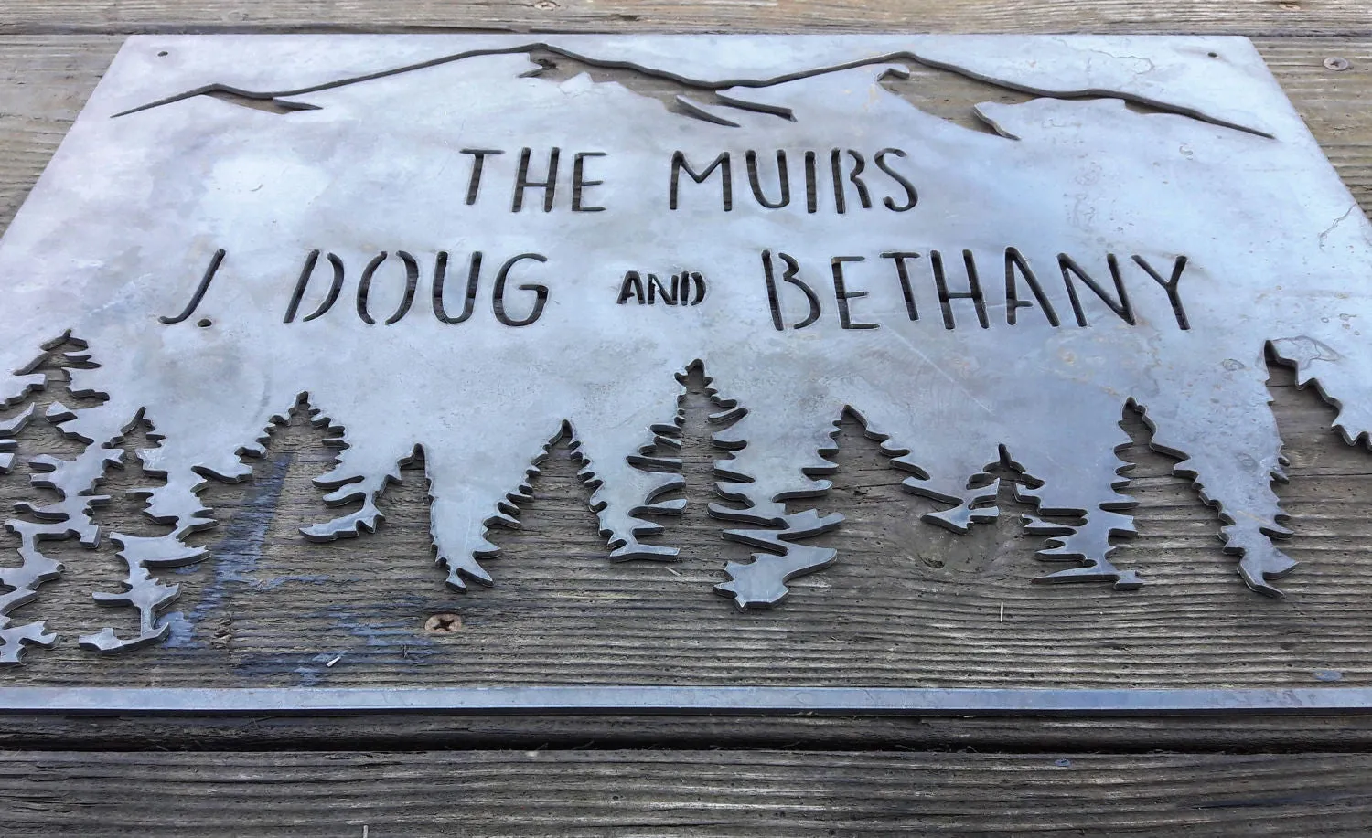 Personalized Metal Family Name Sign - Woods, Mountains, Trees, Forest Wall Art, Wedding Signs, Personalized Home Decor