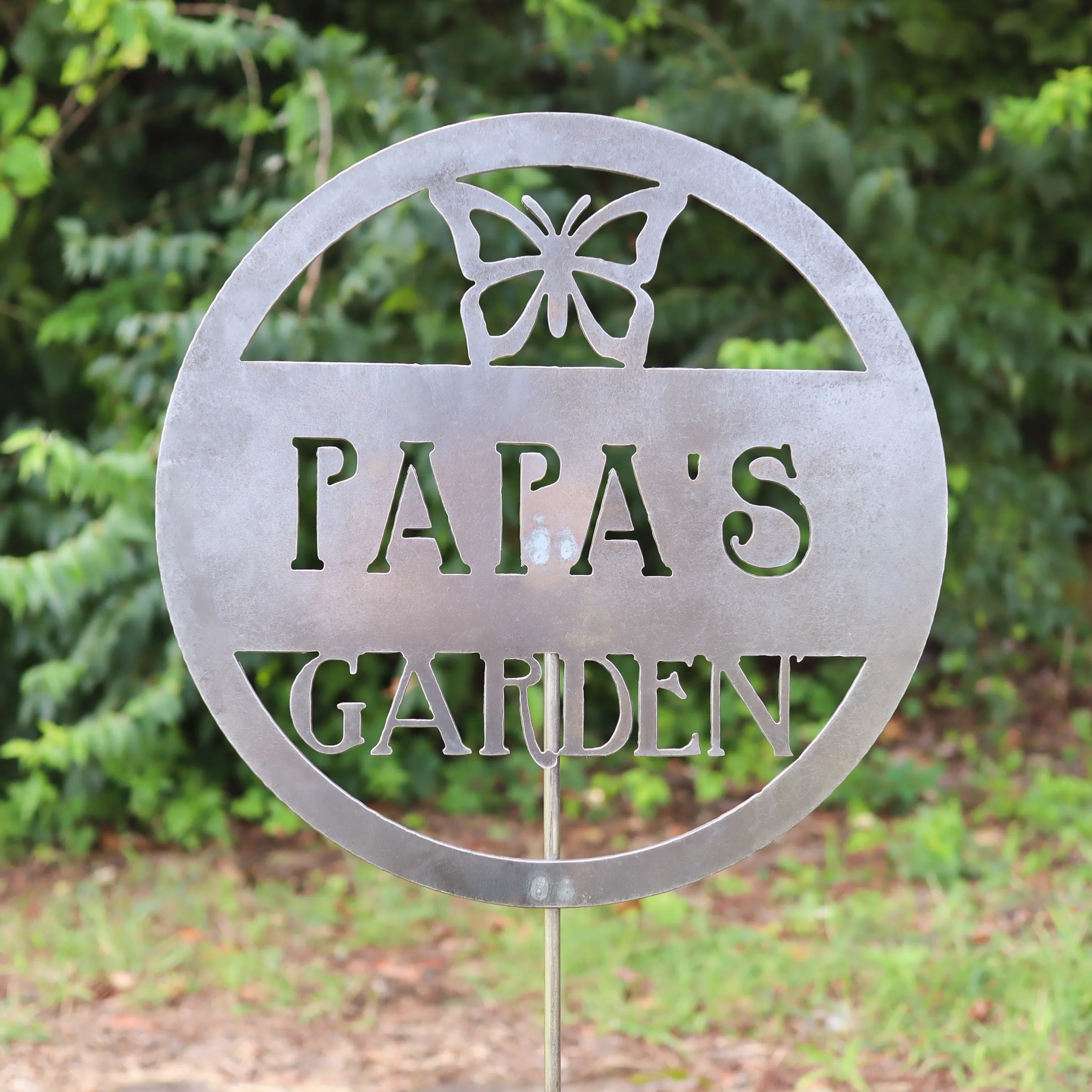 Personalized Metal Garden Stake - Papa's Garden Butterfly Gardening Decor - Dedication Memorial Yard Art Marker