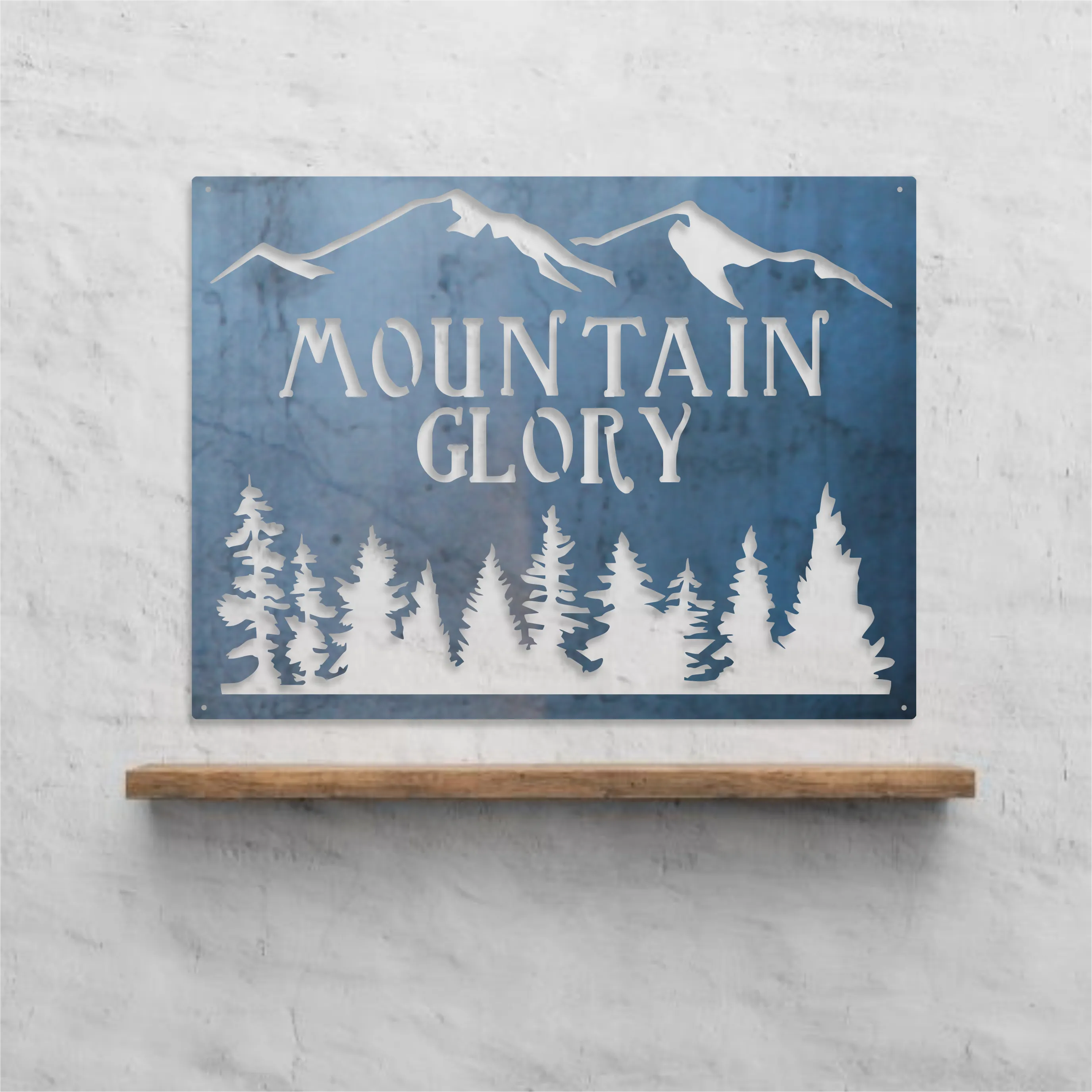 Personalized Metal Mountain Sign - Cabin, Tree House, Clubhouse Wall Art - Mountains, Pine Trees