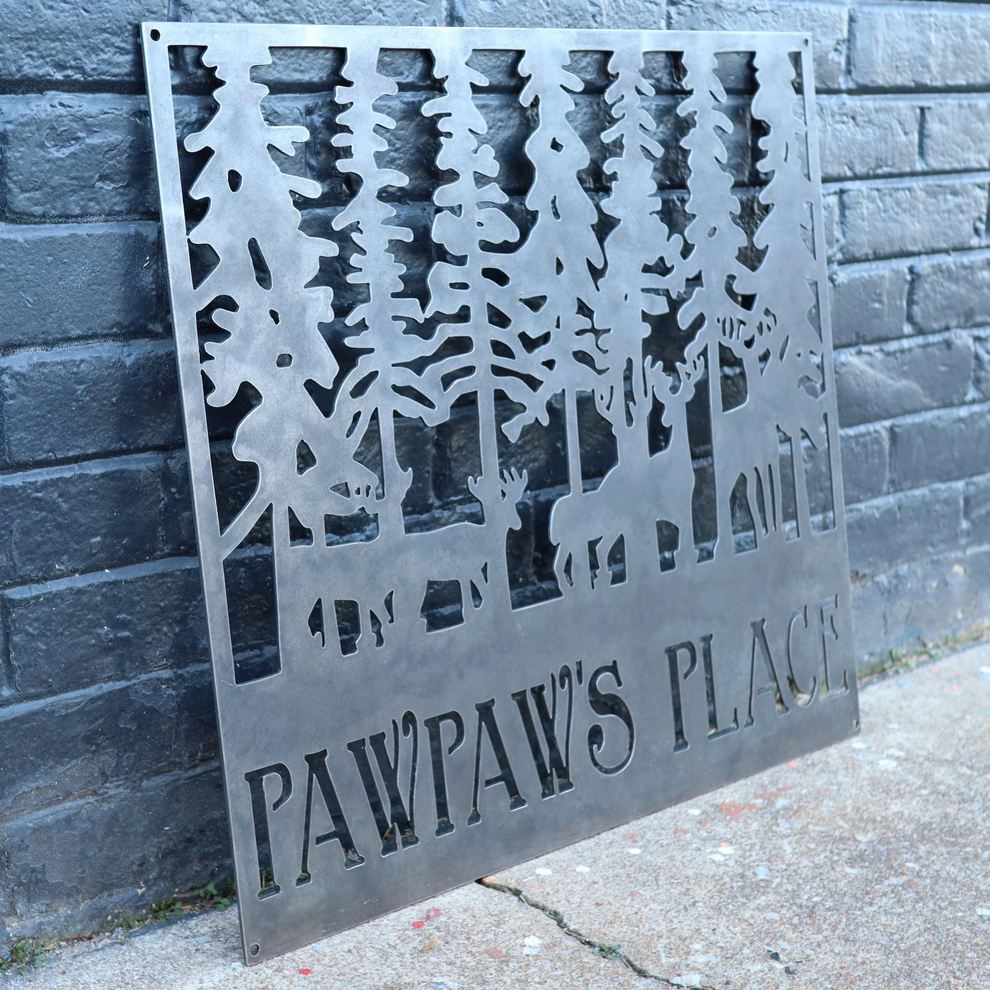 Personalized Modern Rustic Forest Metal Sign - Pawpaw's Place - Woods, Trees, Deer, Buck, Doe