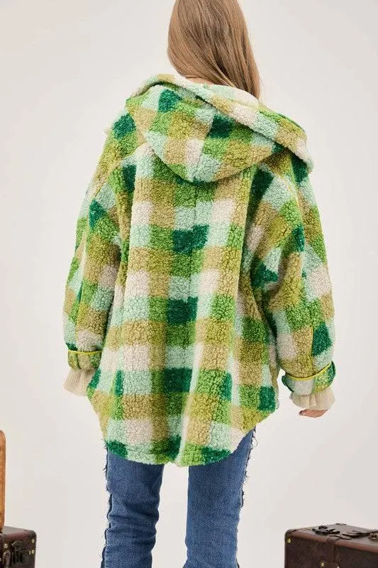 Plus Kelly Green Plaid Hooded Jacket