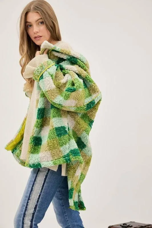 Plus Kelly Green Plaid Hooded Jacket