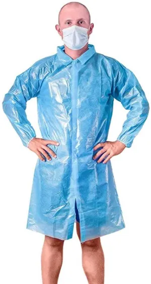 Polyethylene Lab Coat. Blue Poly Work Gown X-Large. Disposable Plastic