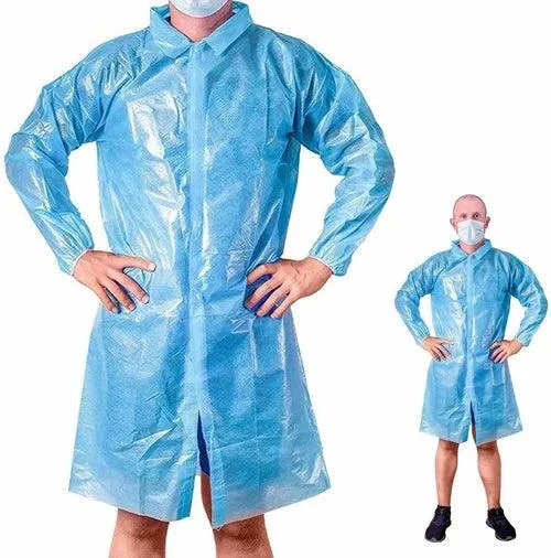 Polyethylene Lab Coat. Blue Poly Work Gown X-Large. Disposable Plastic