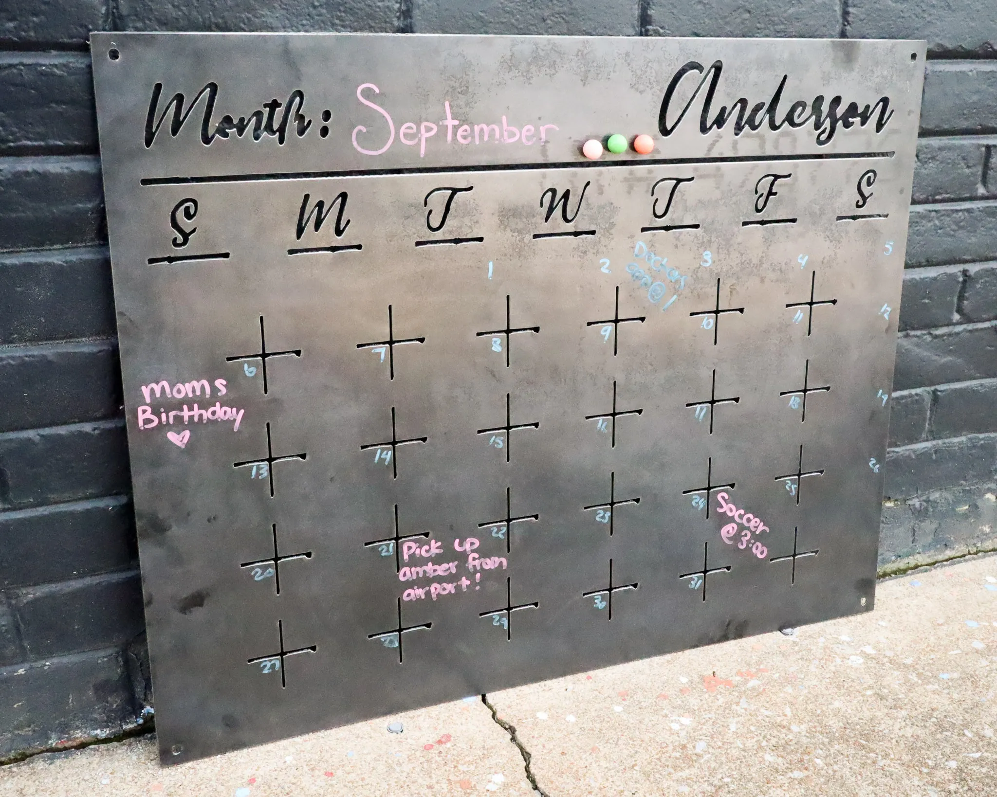 Raw Steel Magnetic Monthly Calendar - Personalized Family Command Center - Dry Erase Planner Board