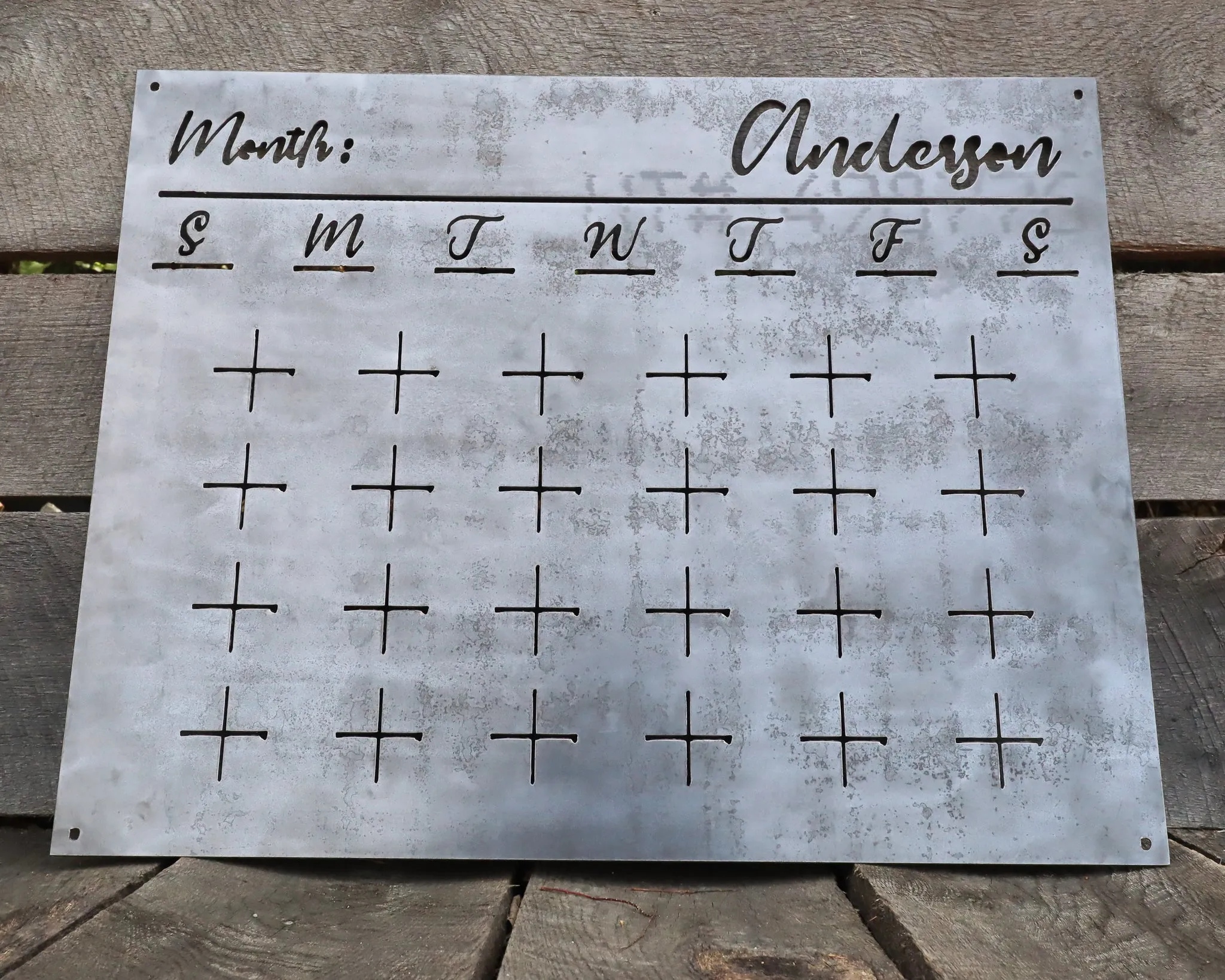 Raw Steel Magnetic Monthly Calendar - Personalized Family Command Center - Dry Erase Planner Board