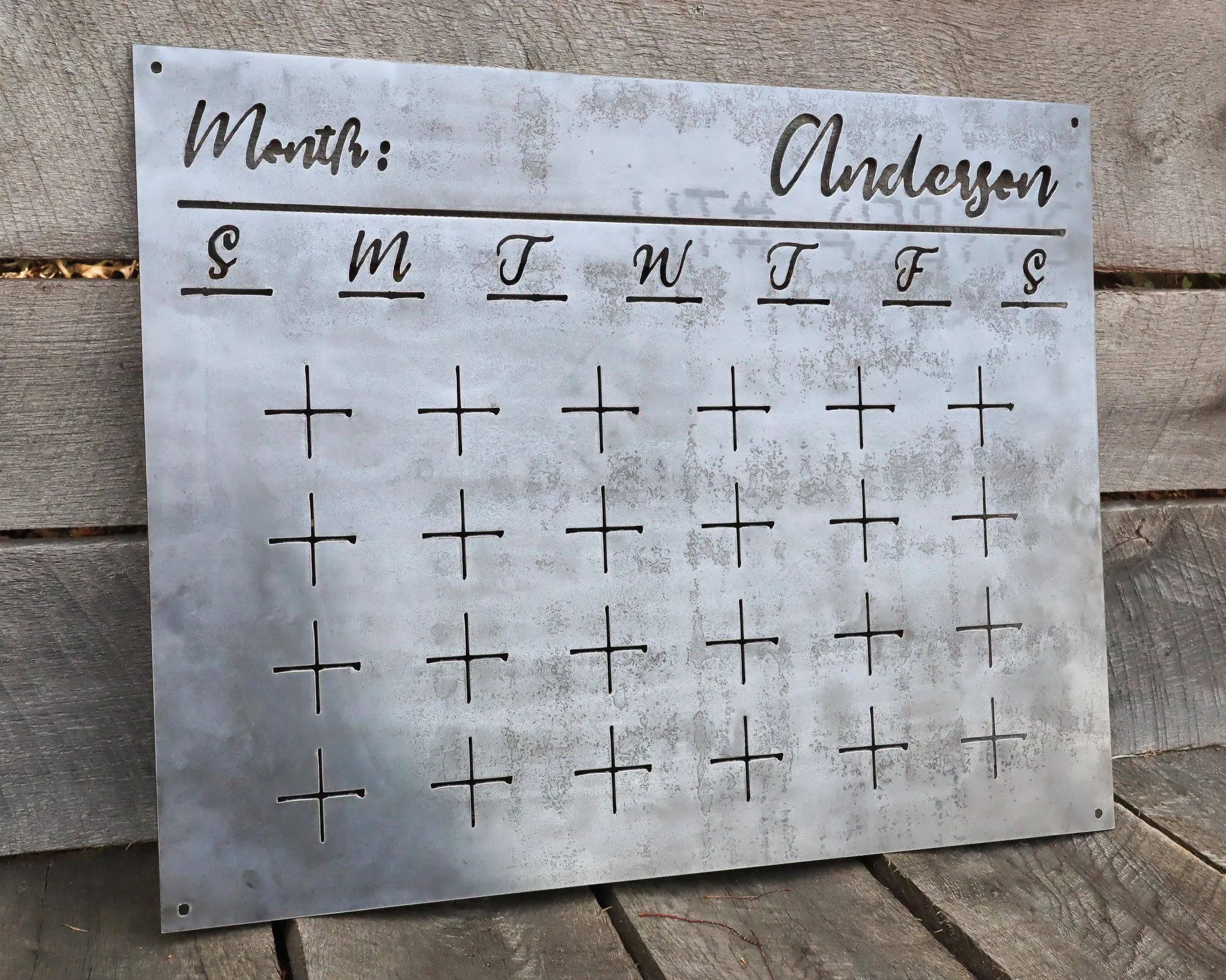 Raw Steel Magnetic Monthly Calendar - Personalized Family Command Center - Dry Erase Planner Board