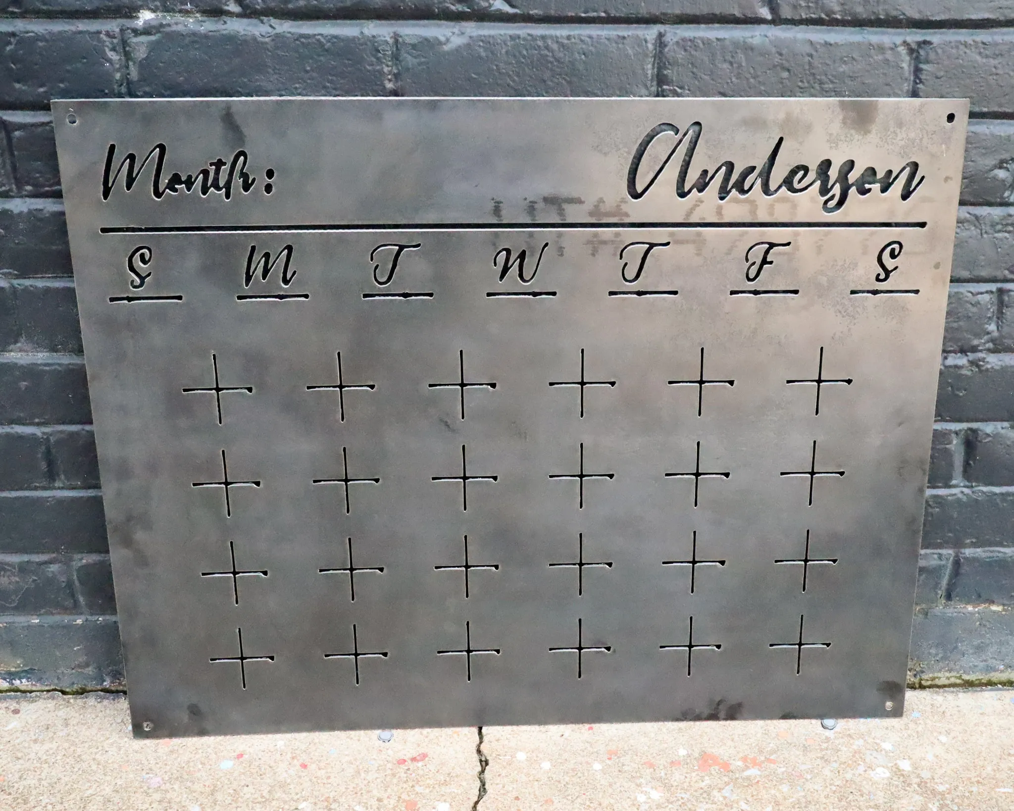 Raw Steel Magnetic Monthly Calendar - Personalized Family Command Center - Dry Erase Planner Board