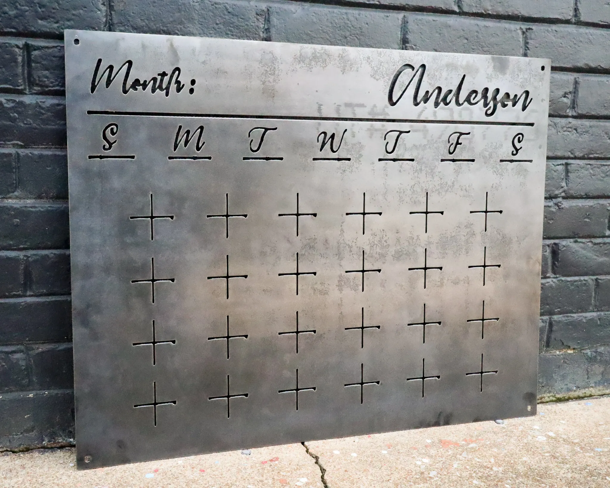 Raw Steel Magnetic Monthly Calendar - Personalized Family Command Center - Dry Erase Planner Board