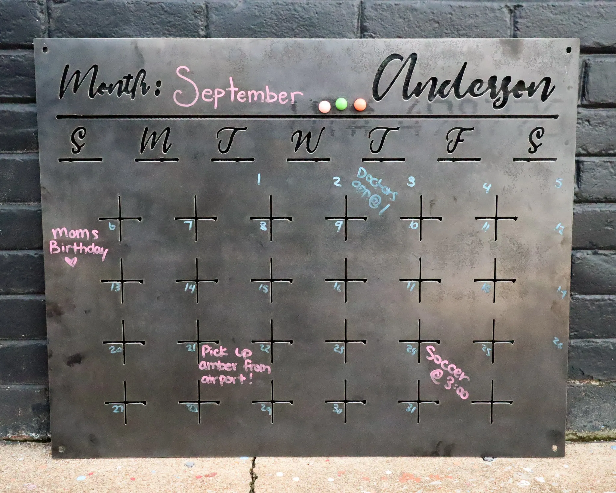 Raw Steel Magnetic Monthly Calendar - Personalized Family Command Center - Dry Erase Planner Board