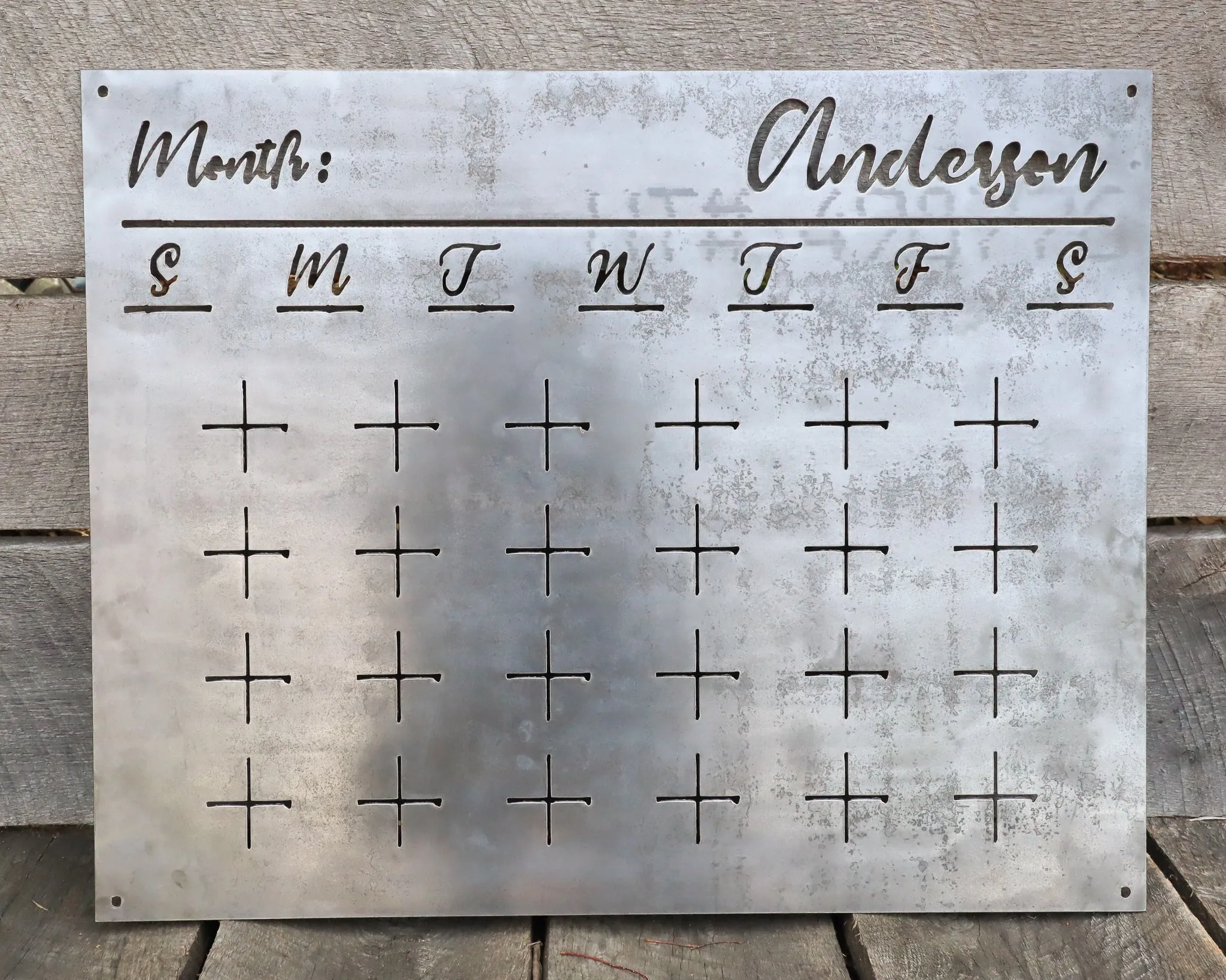 Raw Steel Magnetic Monthly Calendar - Personalized Family Command Center - Dry Erase Planner Board