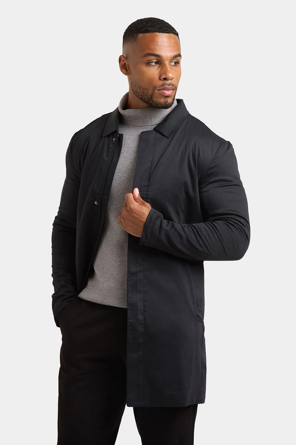 Shower Resistant Collared Coat in Black