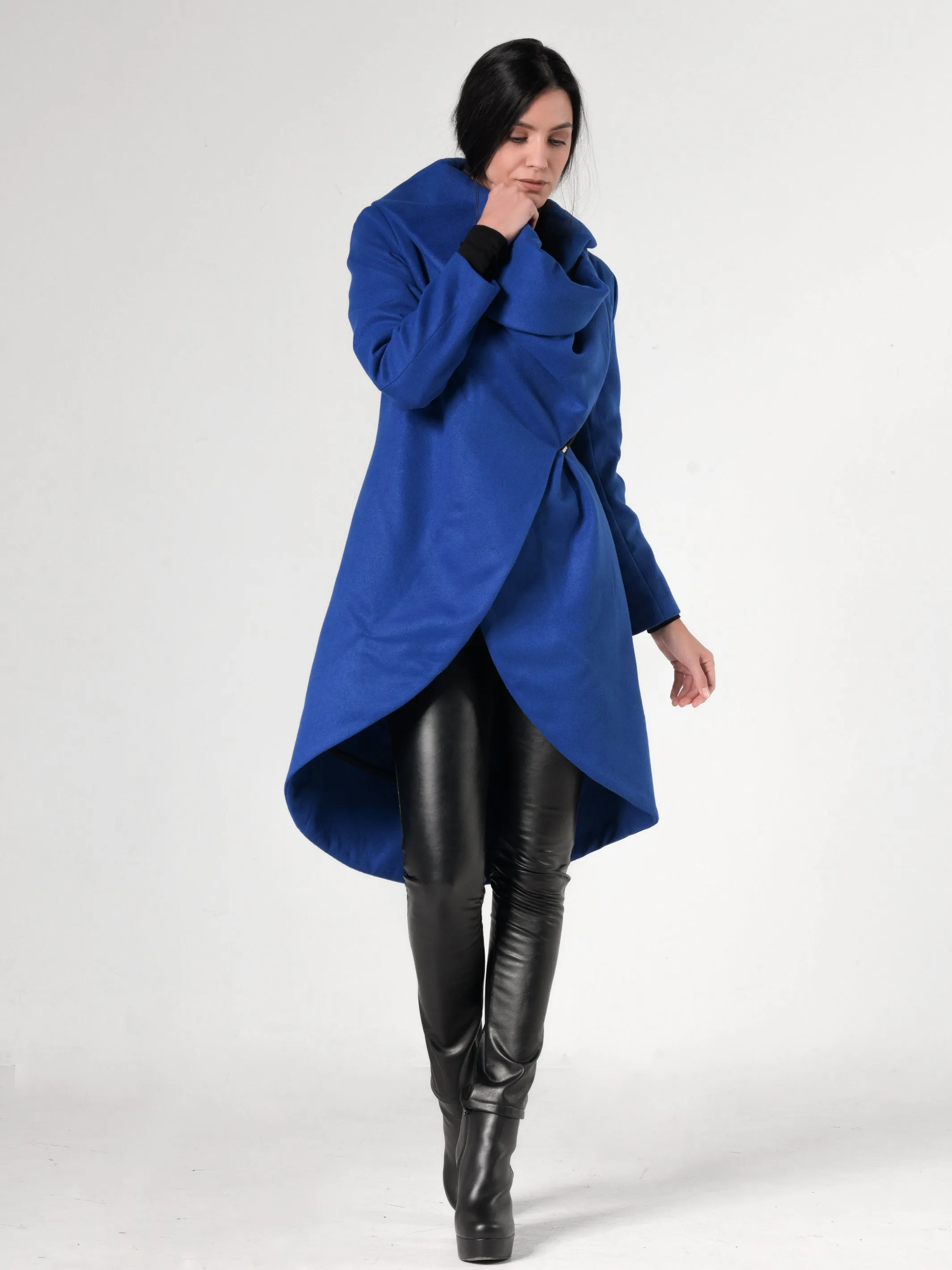 Side Zipper Winter Coat In Royal Blue