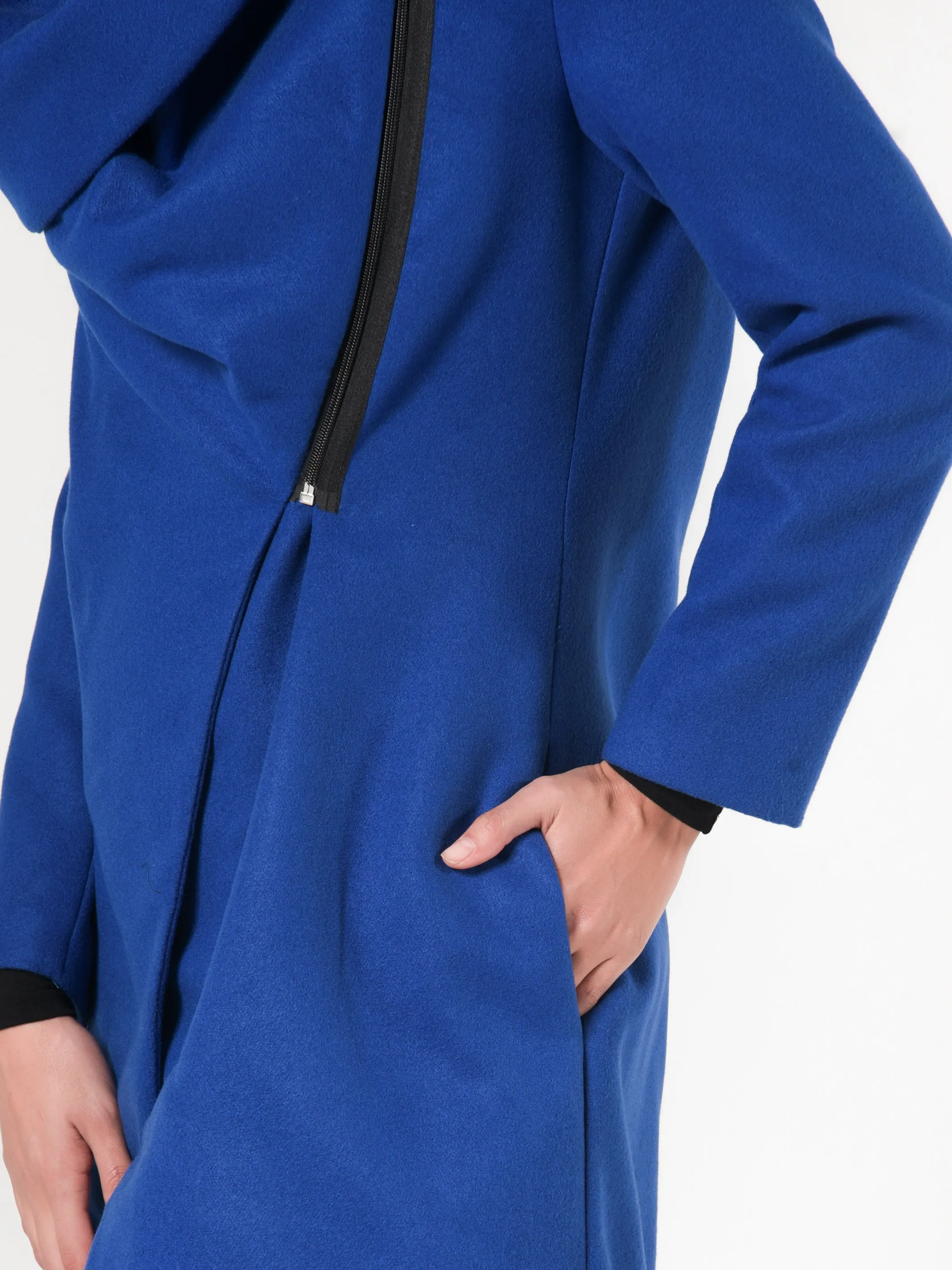 Side Zipper Winter Coat In Royal Blue