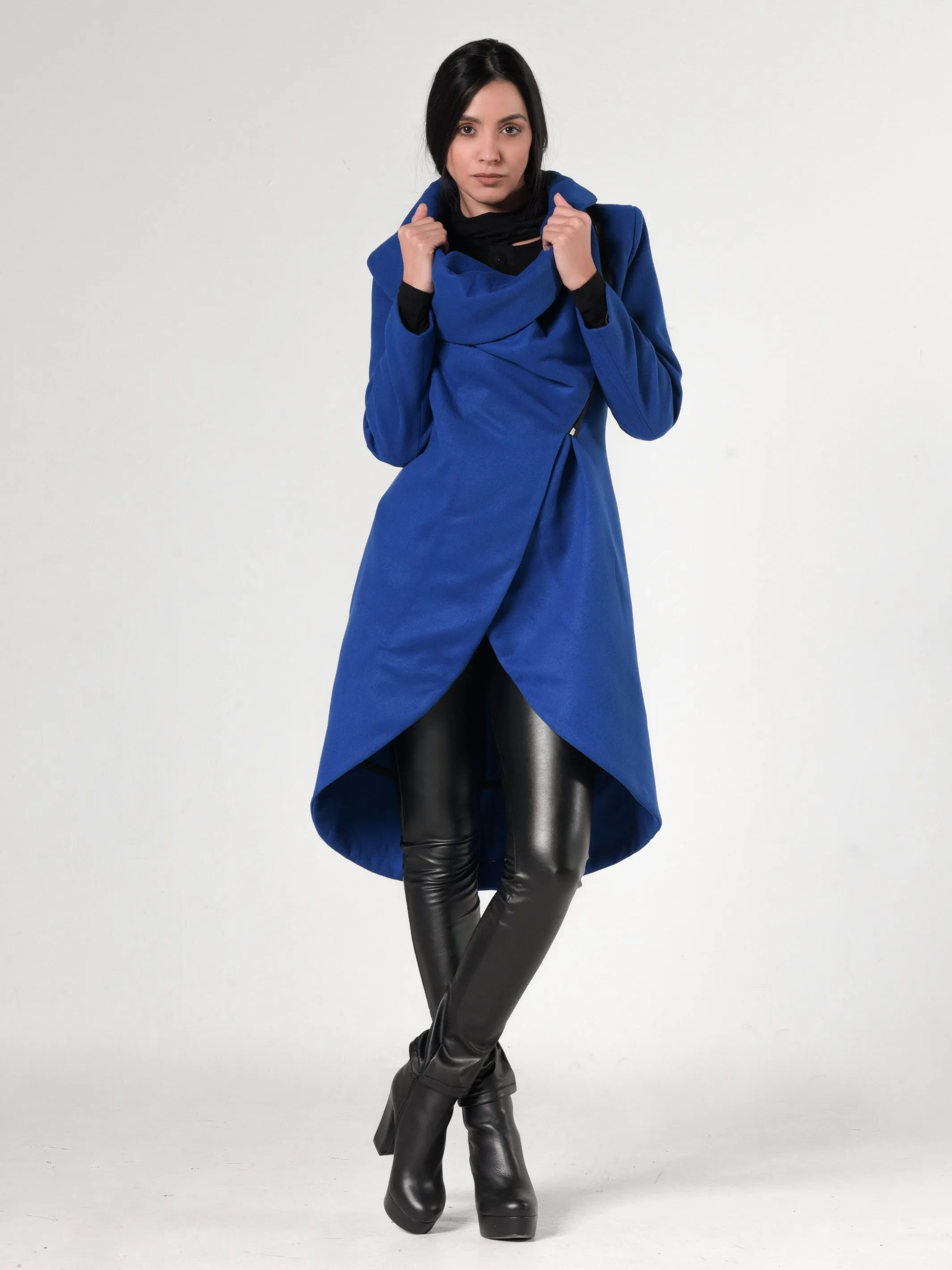 Side Zipper Winter Coat In Royal Blue