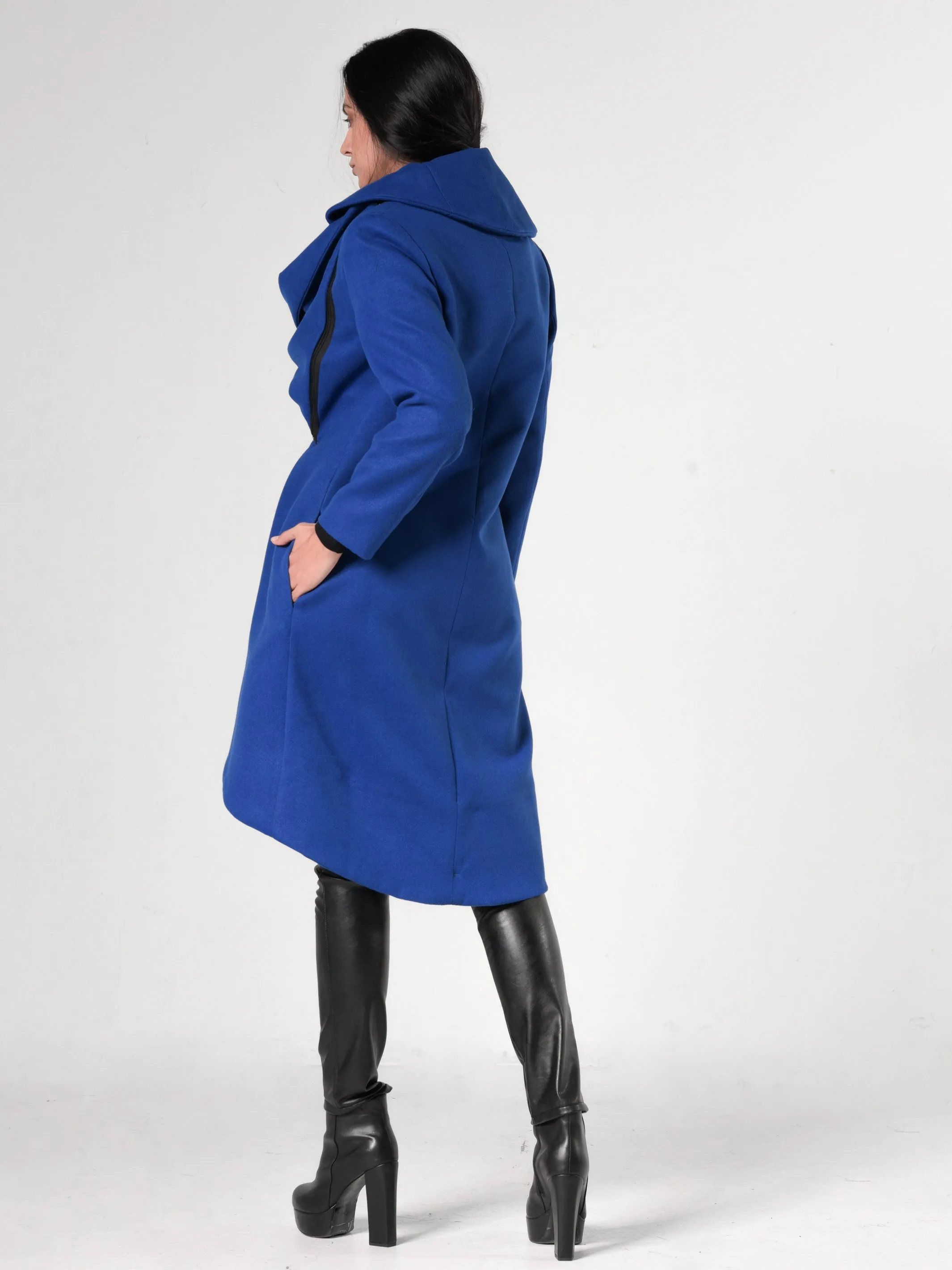 Side Zipper Winter Coat In Royal Blue