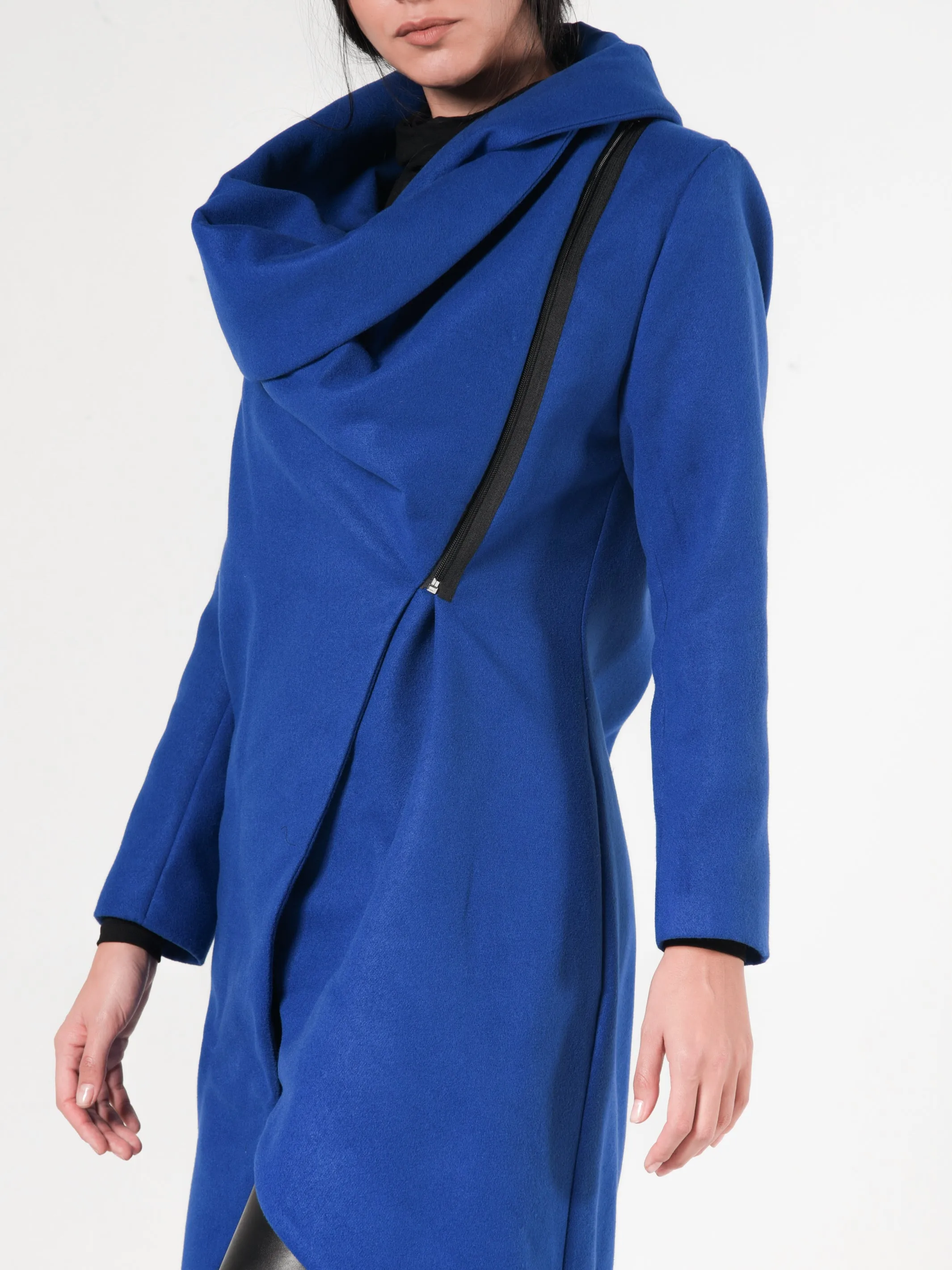 Side Zipper Winter Coat In Royal Blue