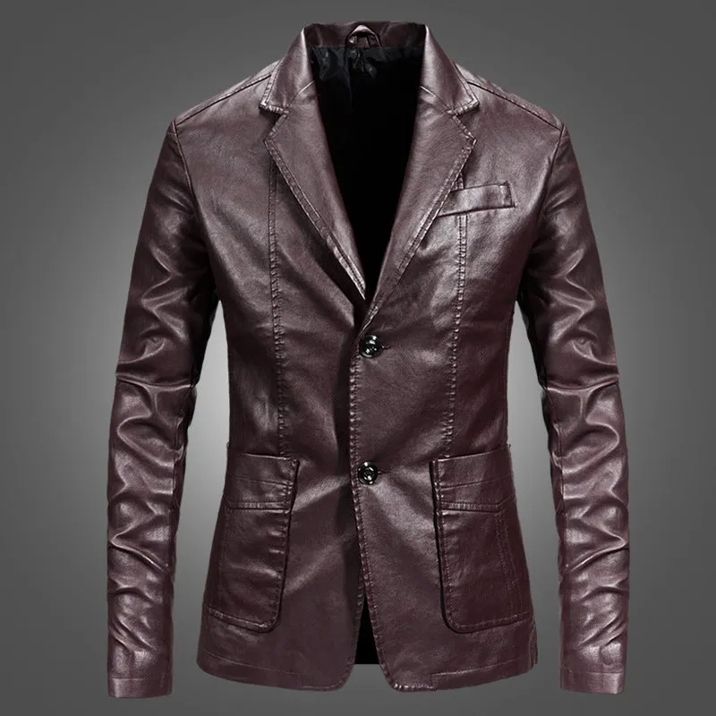 Slim Handsome Spring Leather Jacket Small Suit Men