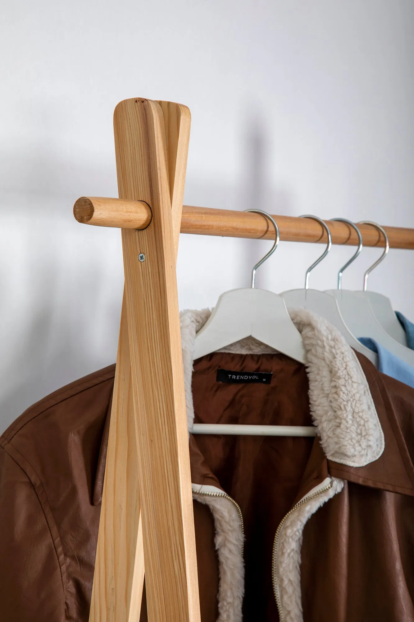 Solid Pine Wood Handmade Coat Hanger Rack with a Shoe Storage Shelf Ilara