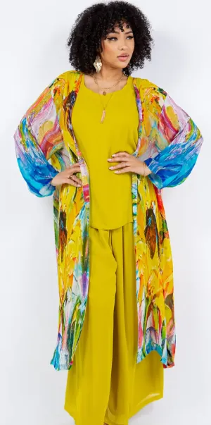 Sun Woman Sunflowers Boho Long Jacket Hippie Chic Resort Wear Sml-2X