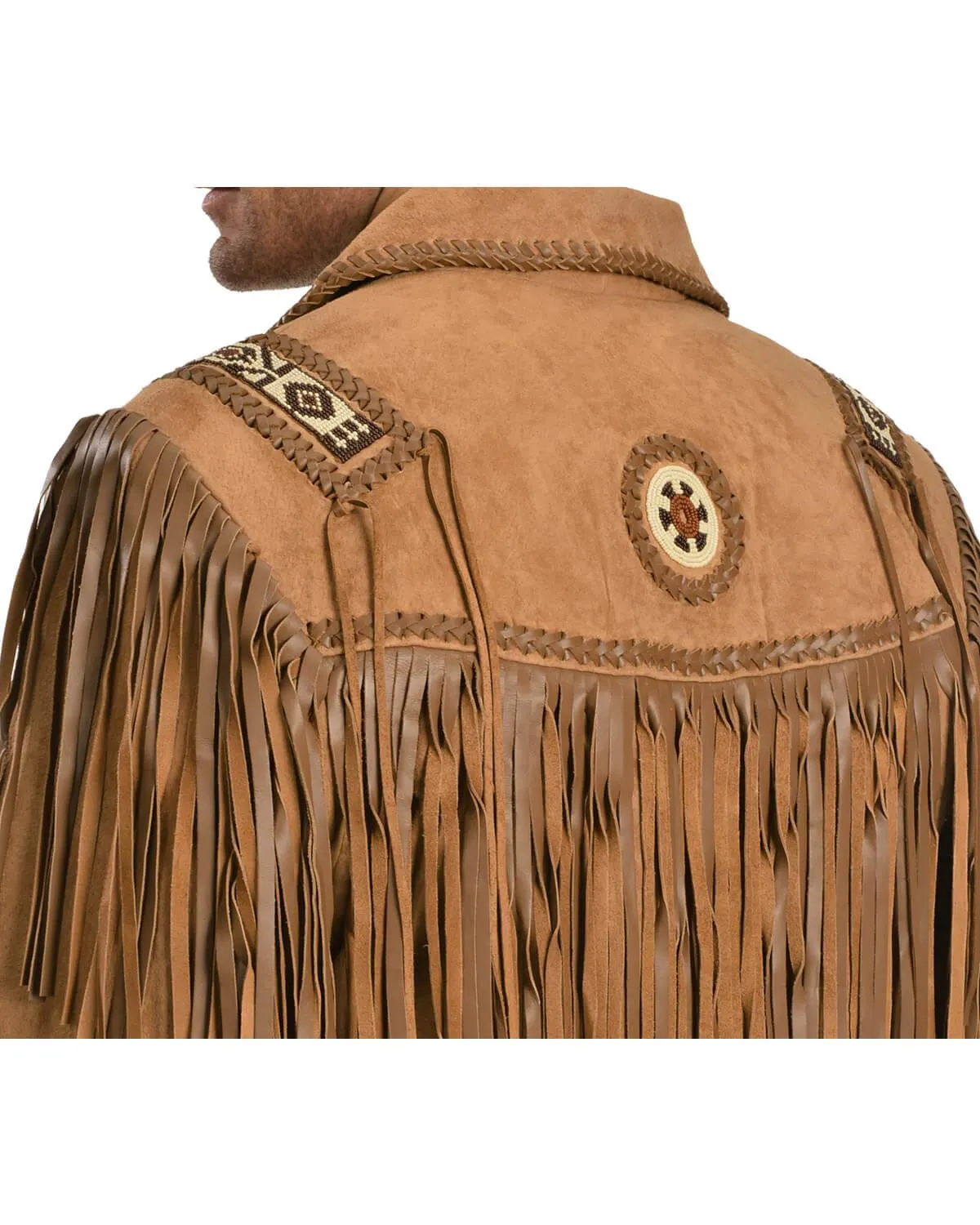 Tan Brown Fringe Leather Jacket Mens