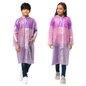 THE CLOWNFISH Misty Magic Series Unisex Kids Waterproof Single Layer PVC Longcoat/Raincoat with Adjustable Hood. Age-5-6 Years (Purple)