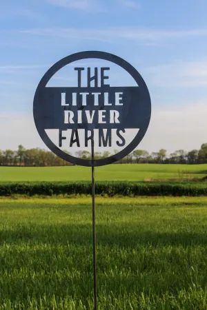 The Little River Farms Garden Stake -  Custom Metal Farm Name Garden Art, Personalized Homestead Sign, Modern Yard Decor