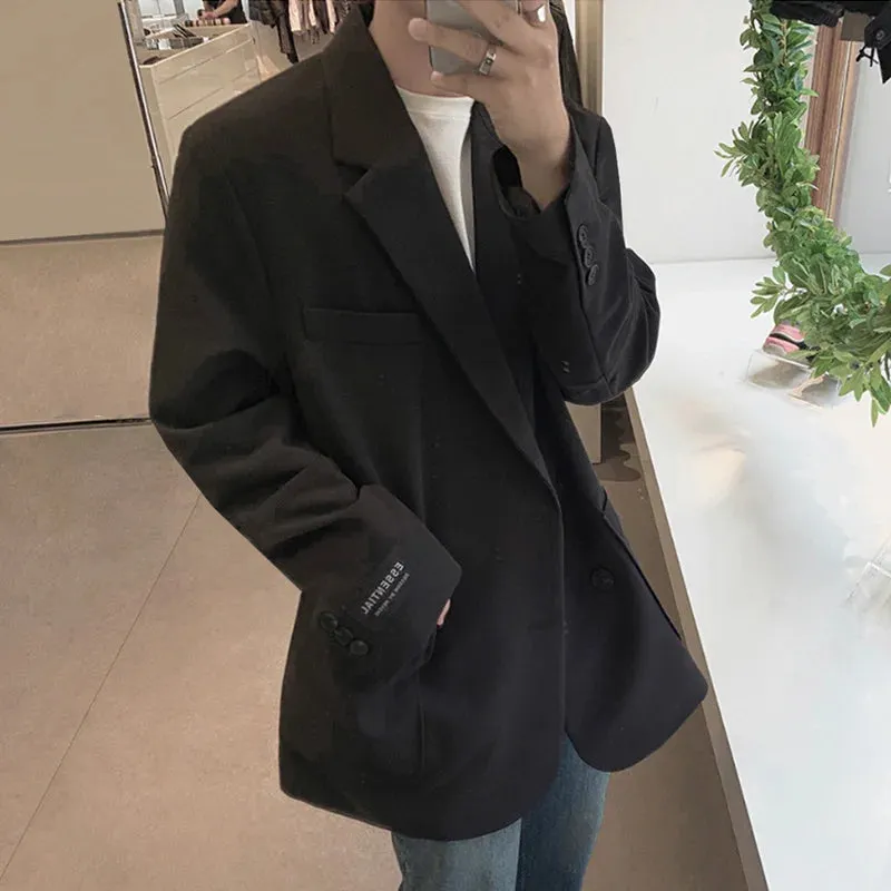 Wiaofellas  -  Clothing /men's Autumn Casual Suit Jacket Male's Loose Korean Trendy Handsome Big Pockets Black Blazers Handsome 2Y3202