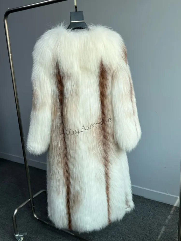 Women's Long Real Fox Fur Coat - Sun Gold Fox - G0043