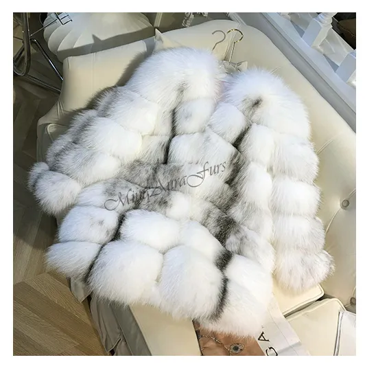 Women's Real Fox Fur Coat  - Artic Marble Frost Fox - G0017