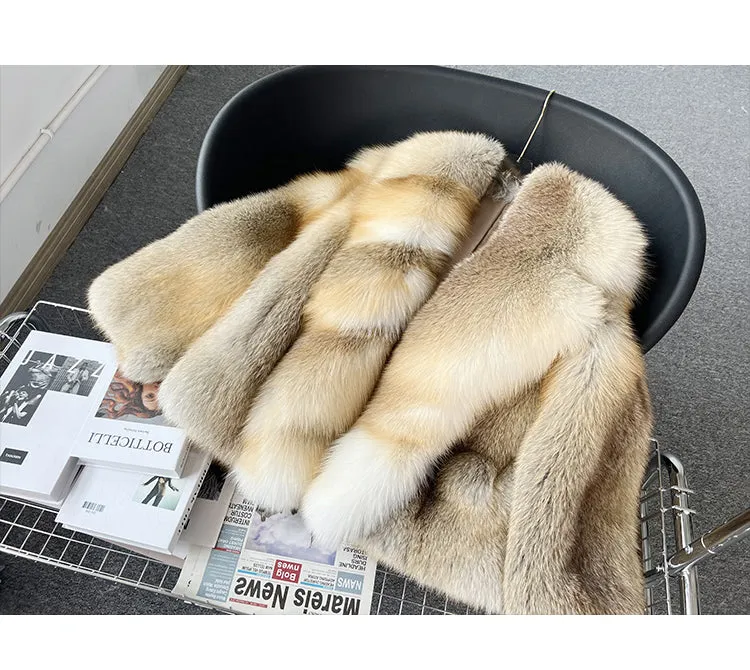 Women's Real Fox Fur Coat with Fur Collar - Golden Island FOX - G002