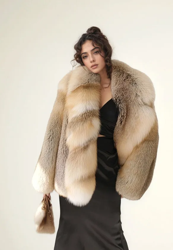 Women's Real Fox Fur Coat with Fur Collar - Golden Island FOX - G002