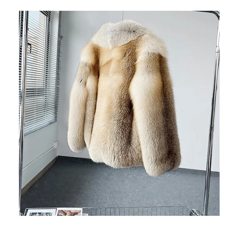 Women's Real Fox Fur Coat with Fur Collar - Golden Island FOX - G002