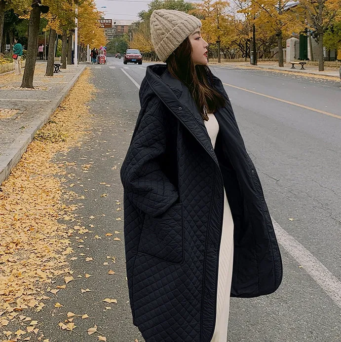 Women's Winter Coat, Long Coat for Women, Black Coat with Hoodie